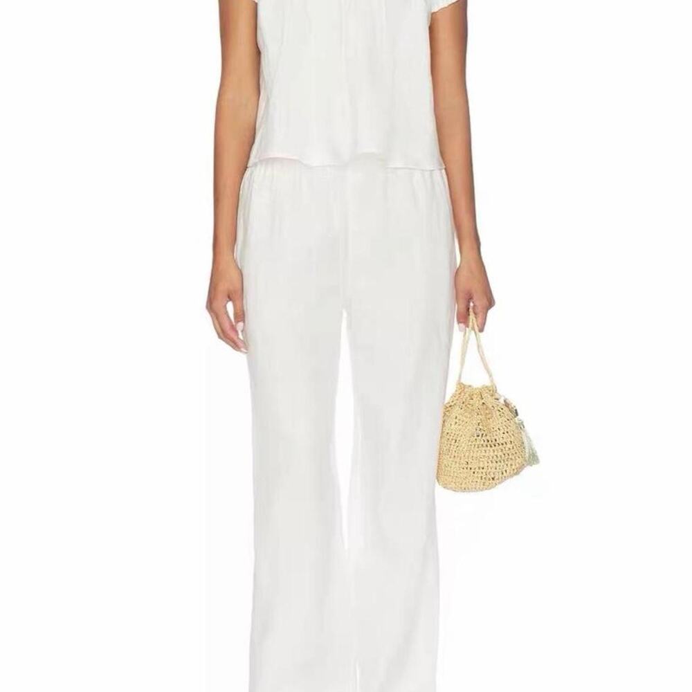 Tularosa white linen pants with elastic waistband